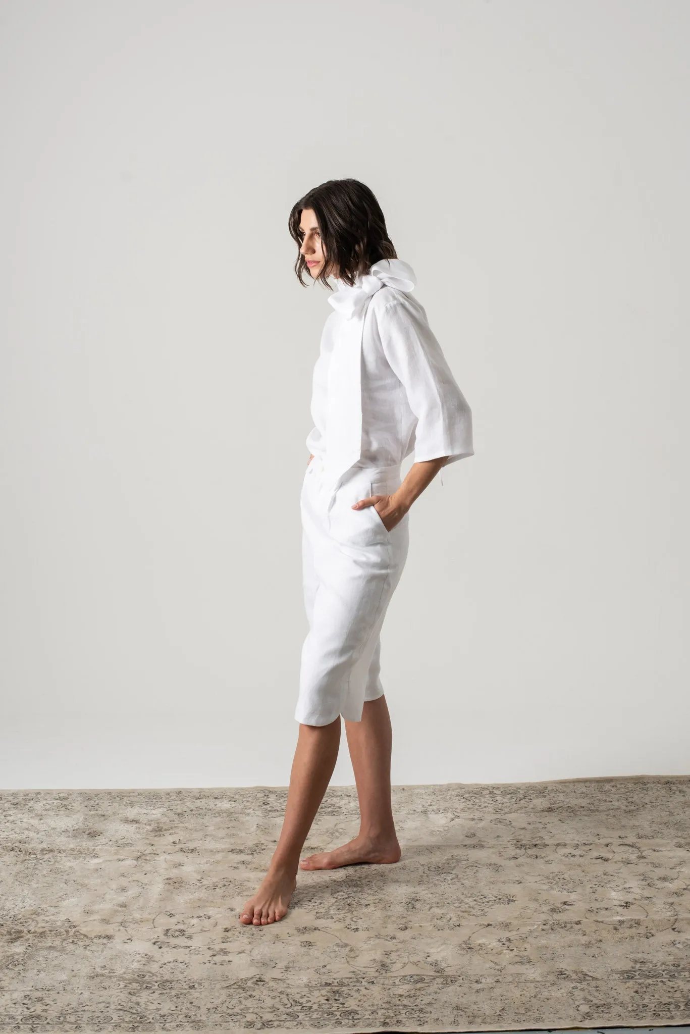 Ari Linen Tie Blouse White