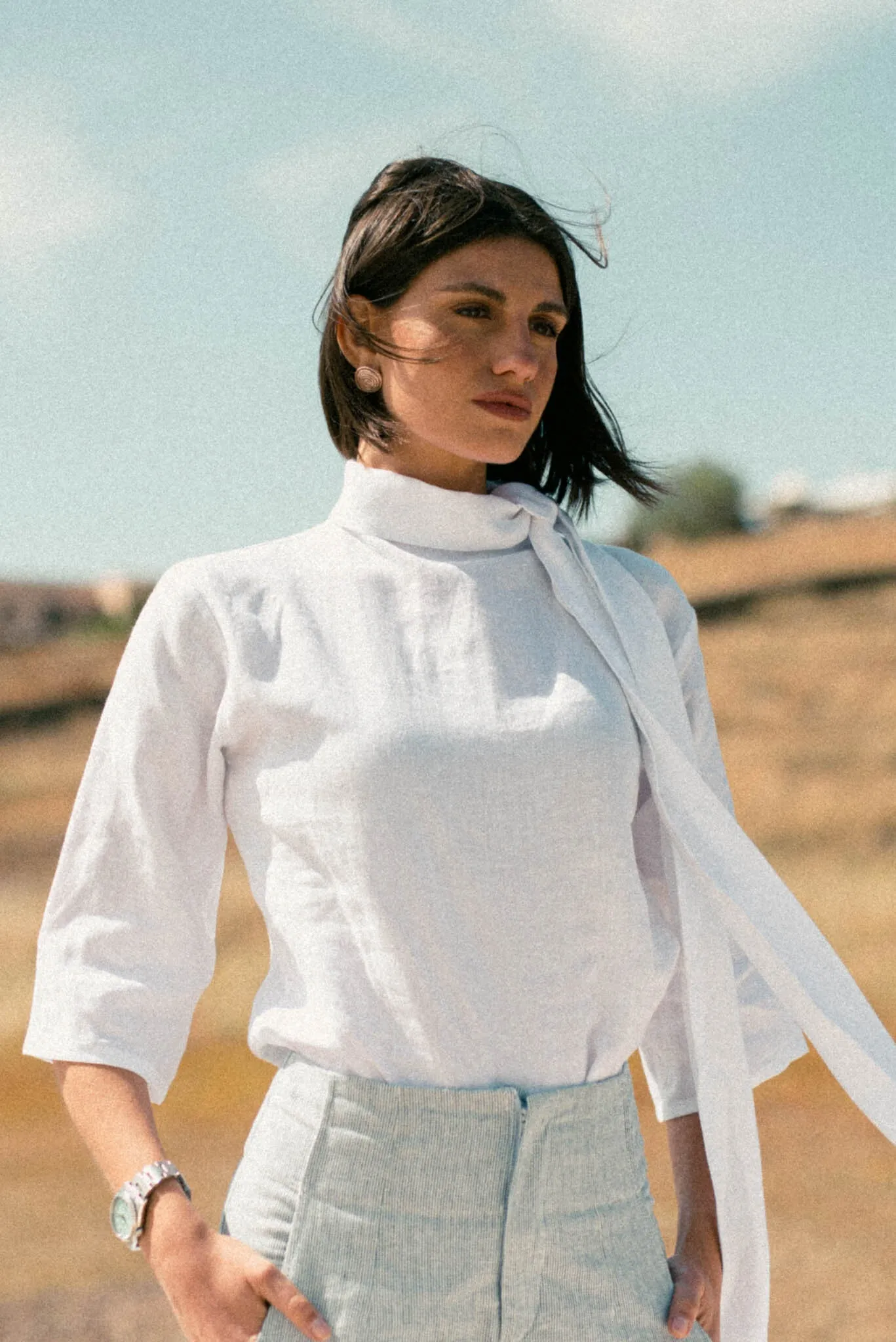 Ari Linen Tie Blouse White