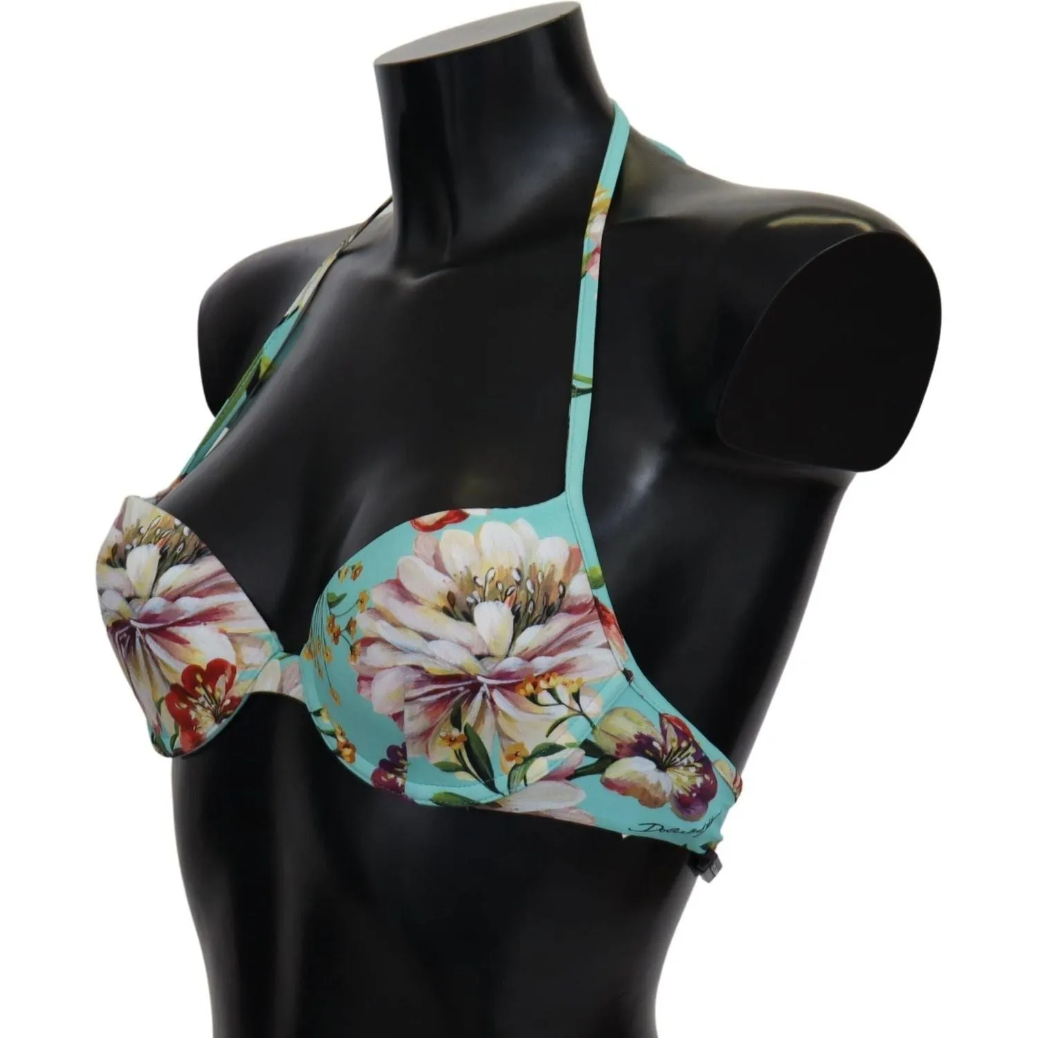 Dolce & Gabbana Chic Mint Green Floral Bikini Top