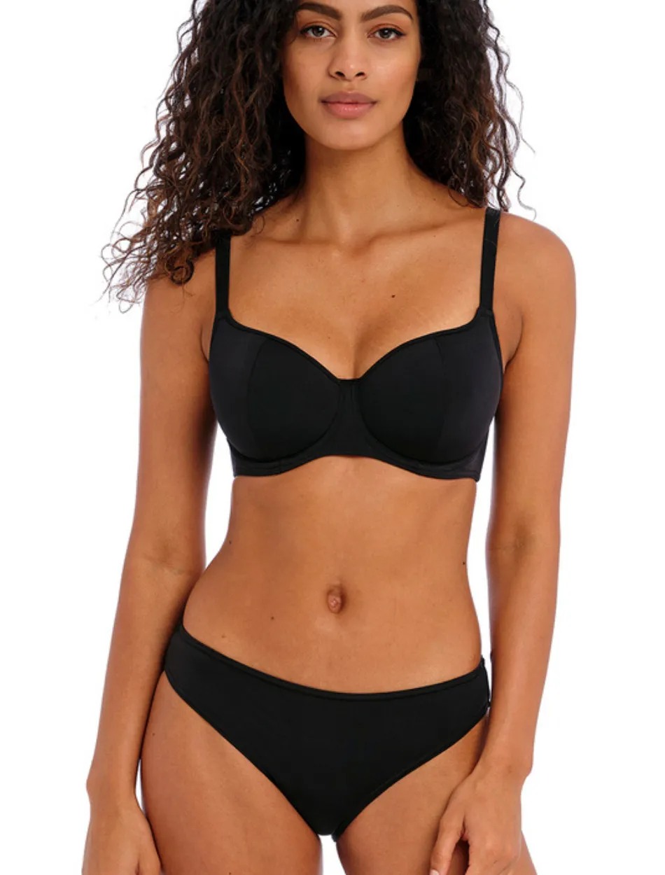 Freya Jewel Cove Underwire Sweetheart Padded Bikini Top, Plain Black | Black Padded Bikini Tops | Freya Underwire Bikini