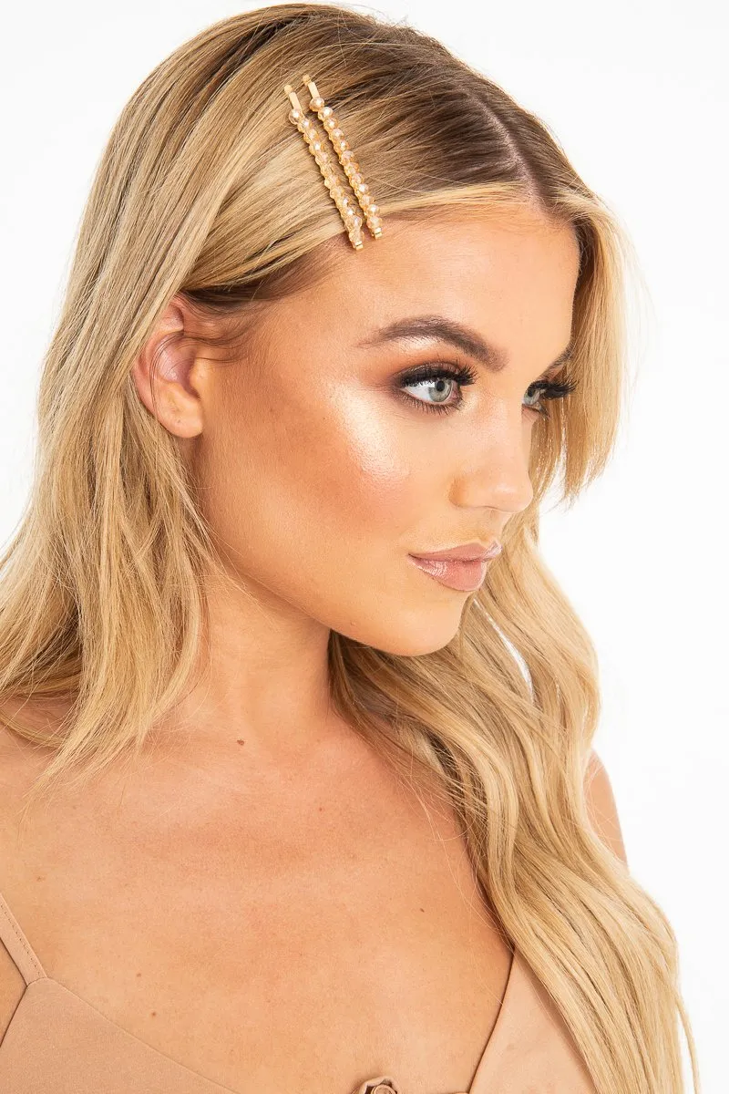 Gold Crystal Embellished Pack of 2 Hair Clips - Patrice