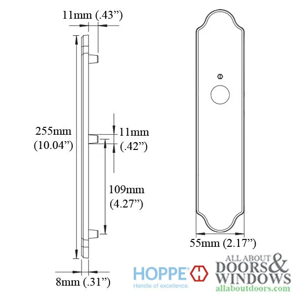 HOPPE Wide Traditional Exterior Backplate M3965N for Inactive Handlesets - Matte Black