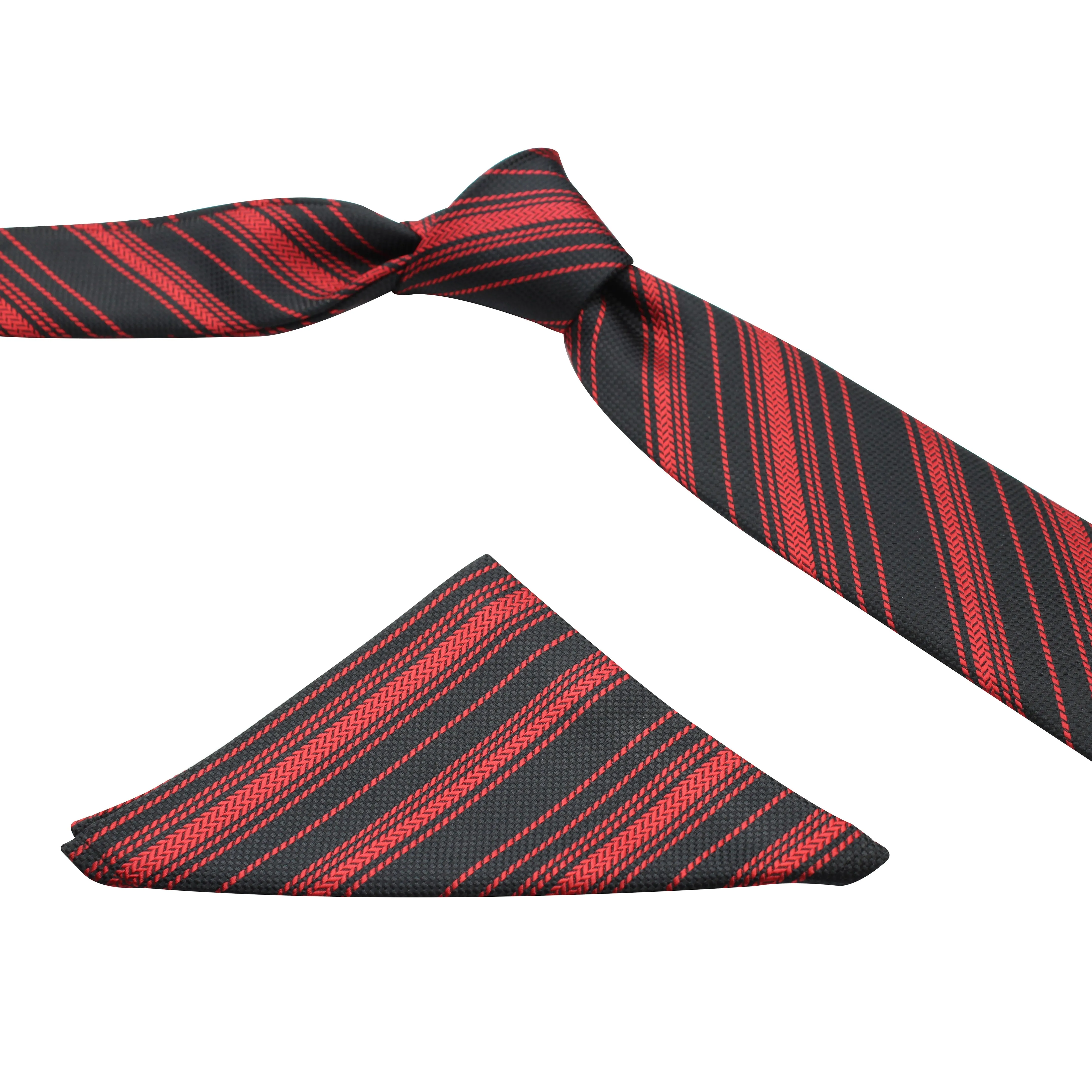 Kovove Royal Black Striped Necktie and Pocket Square Gift Box