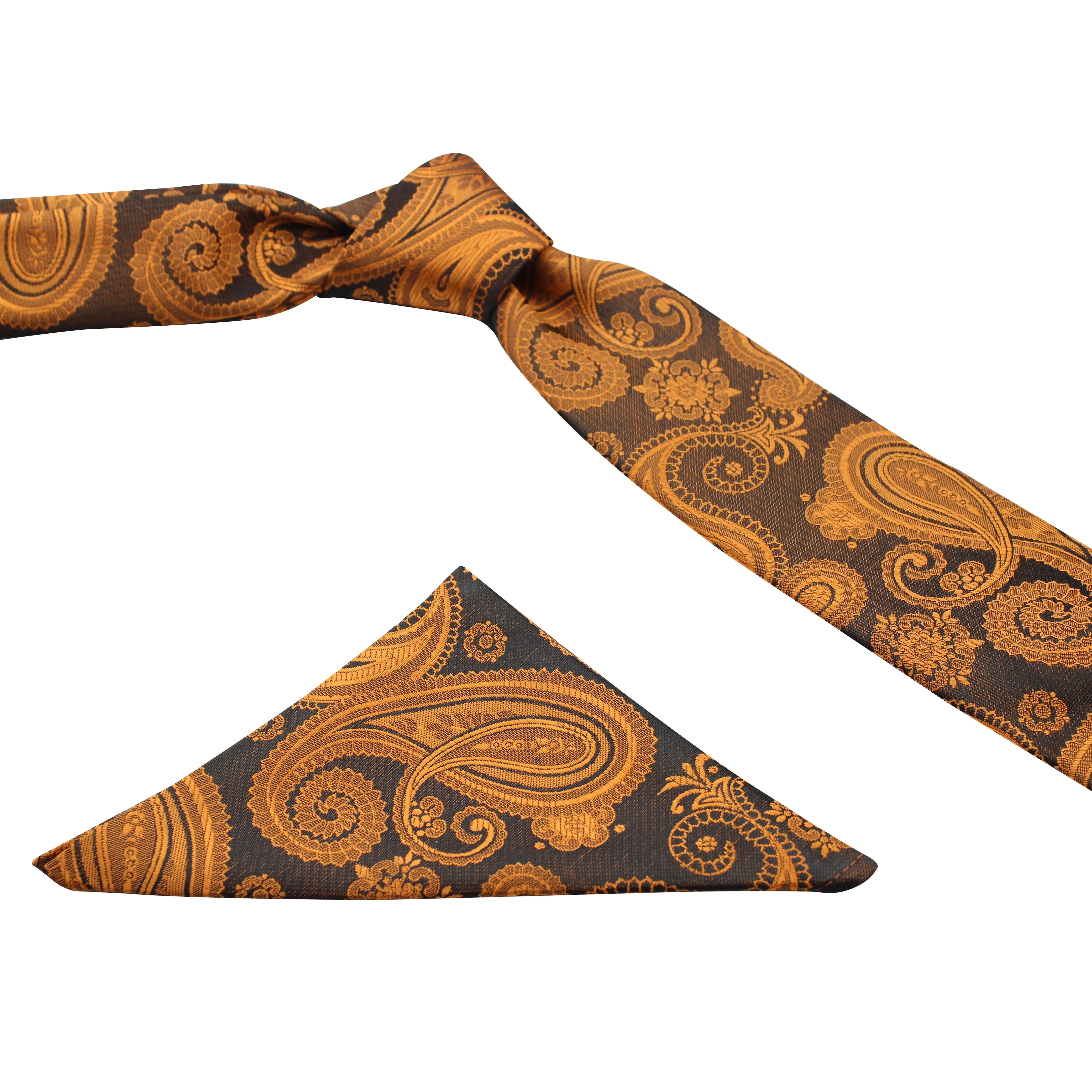 Kovove Smoothing Black Paisley Necktie and Pocket Square Gift Box