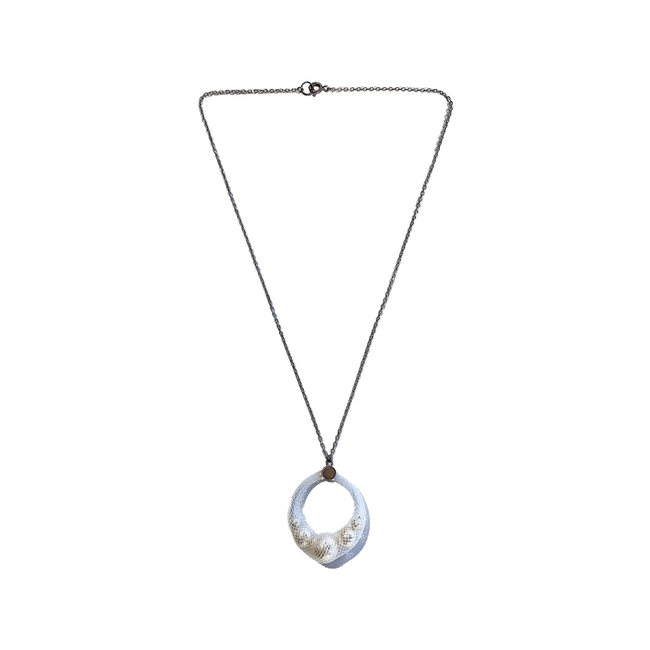 Light Blue Dyed Nylon Mesh Pendant and Swarovski Pearls