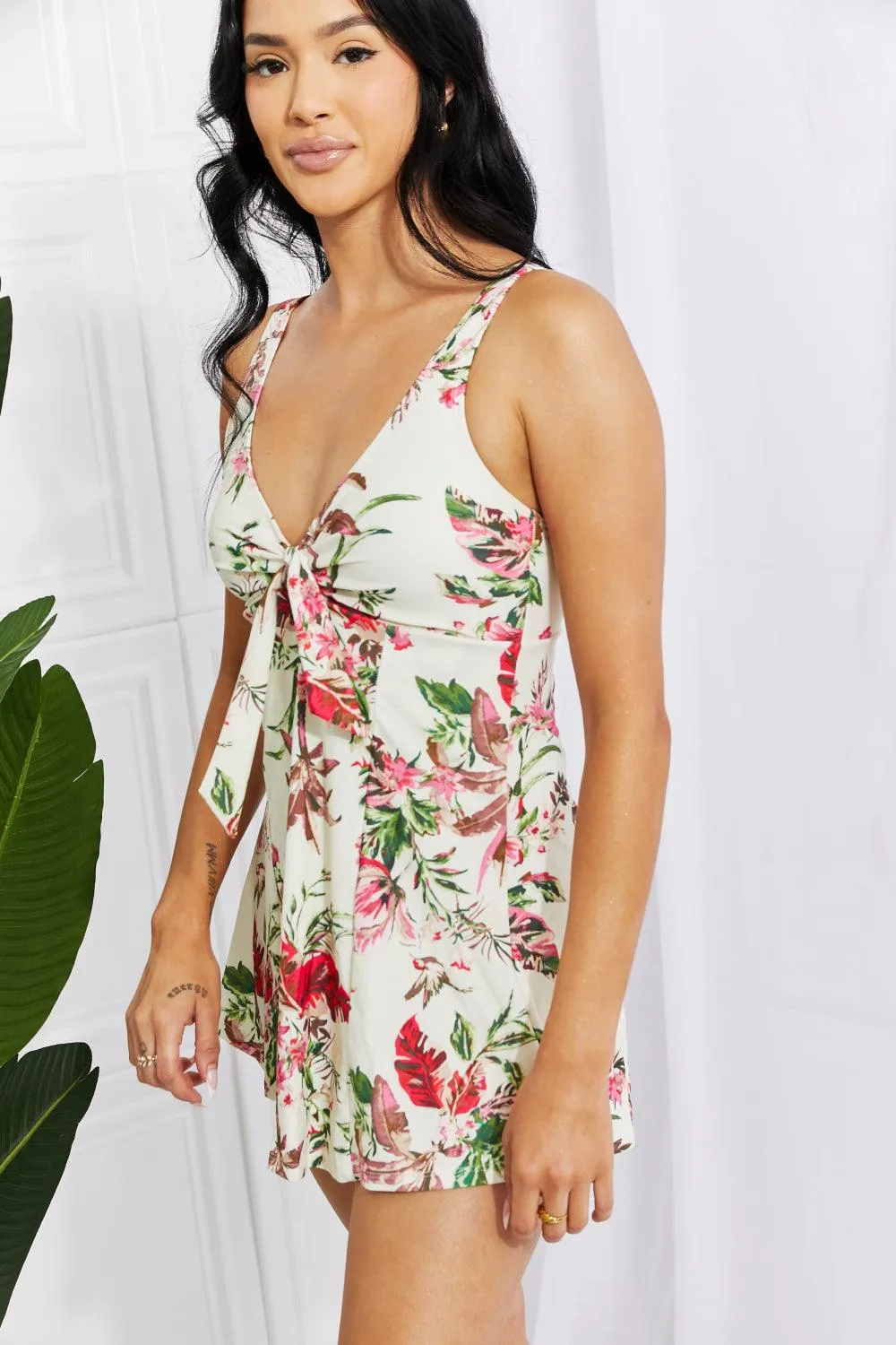 Marina West Swim Sail With Me V-Neck Swim Dress in Cream