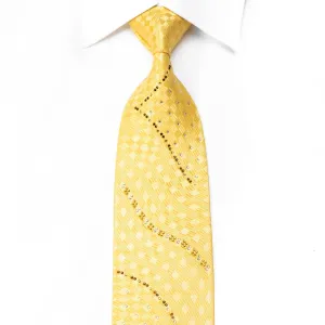 Paco Rabanne Men's Crystal Silk Necktie Yellow Checker With Silver Sparkles