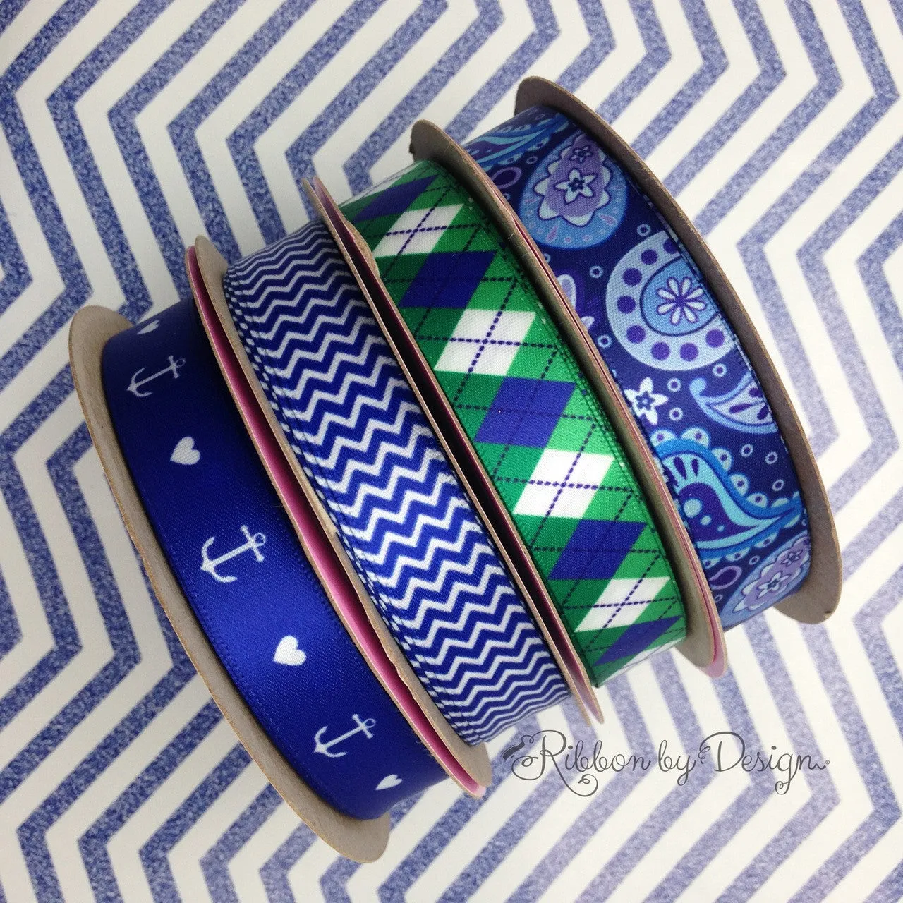 Paisley blue Ribbon on 5/8" Light Blue single face satin