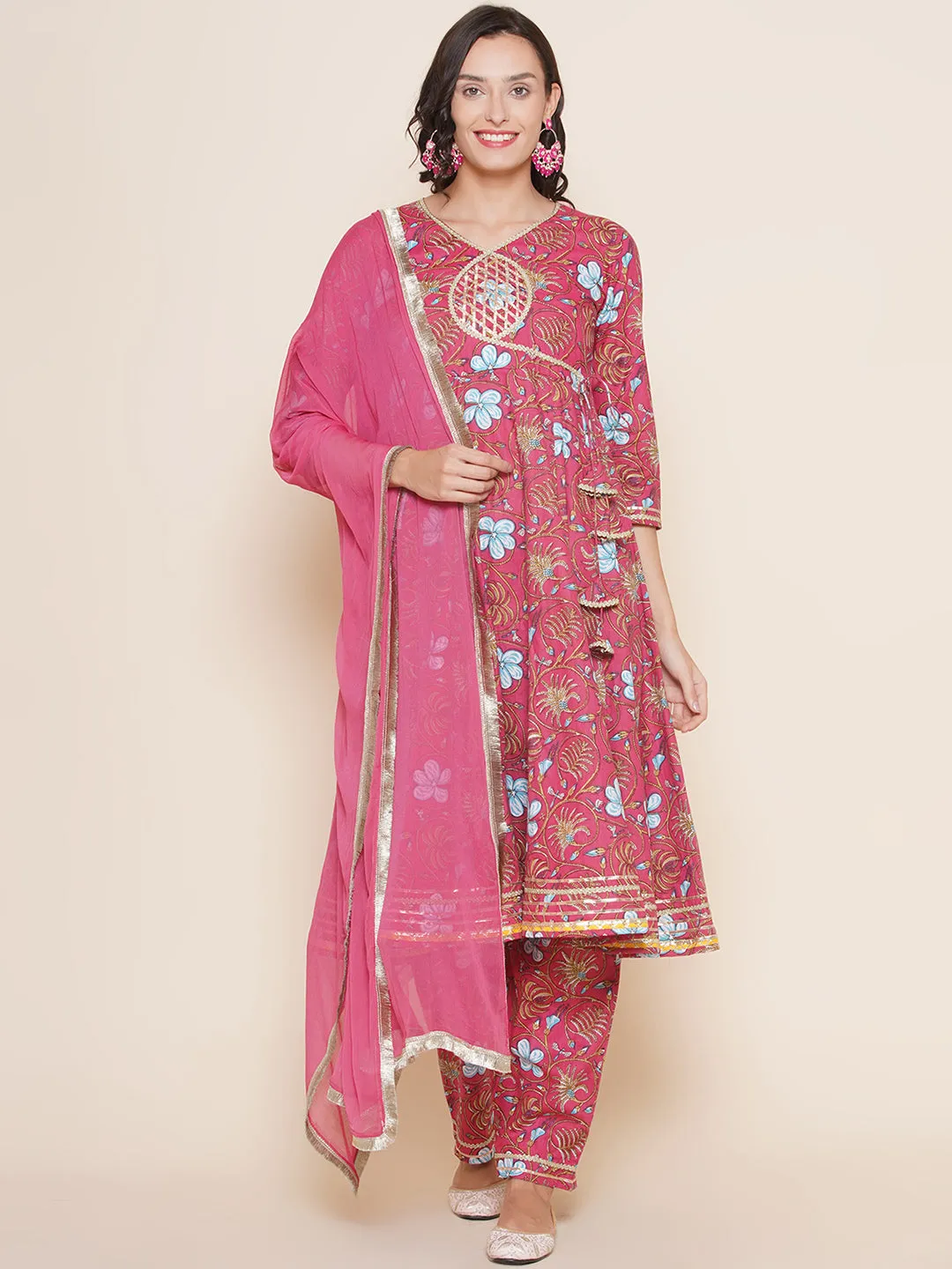 Pink Cotton Printed Anarkali set For Women & Anarkali Sharara Kurta Set For Girl