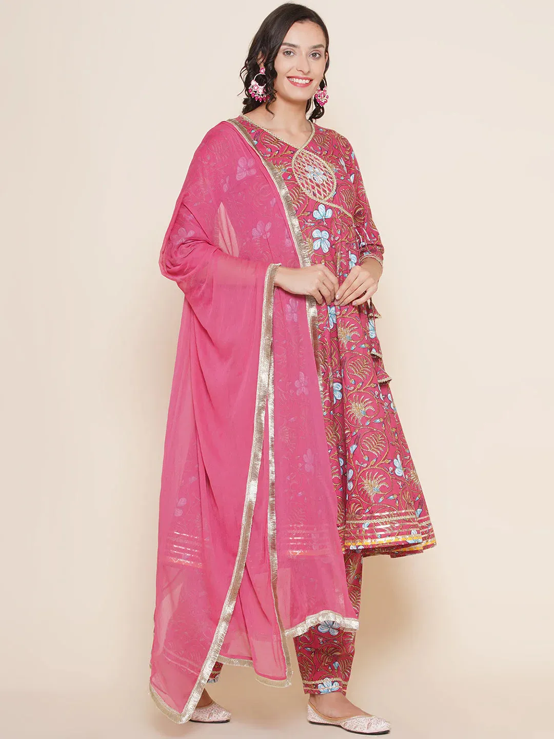 Pink Cotton Printed Anarkali set For Women & Anarkali Sharara Kurta Set For Girl