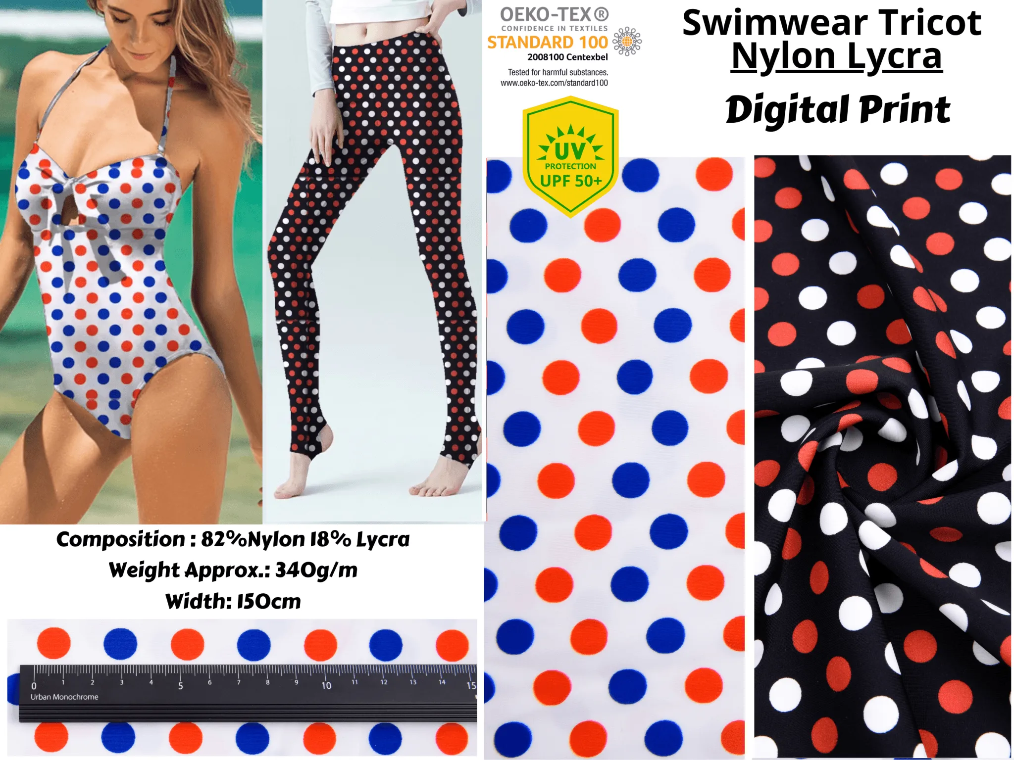 Polka Dots Print  Nylon Swimwear Fabric