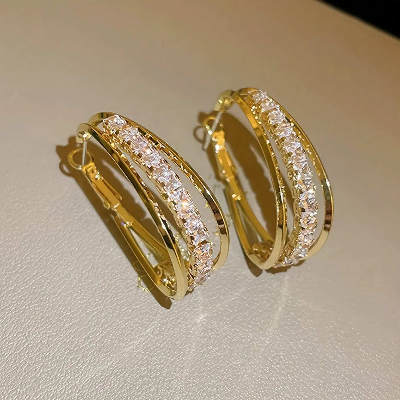 Retro Elegant Rhinestone Hoop Earrings Delicate Stylish Jewelry Gift