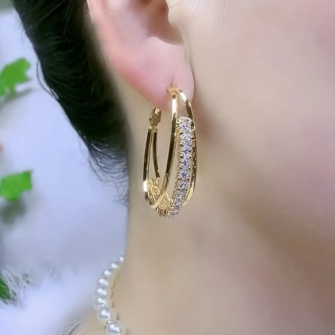 Retro Elegant Rhinestone Hoop Earrings Delicate Stylish Jewelry Gift