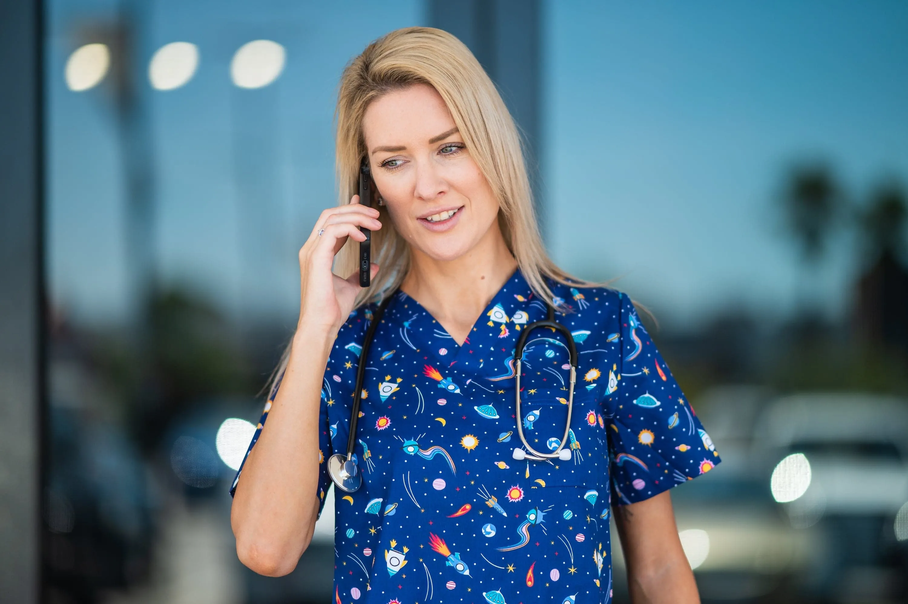 Softies Unisex Space Ship Printed Scrubs Top SPST01