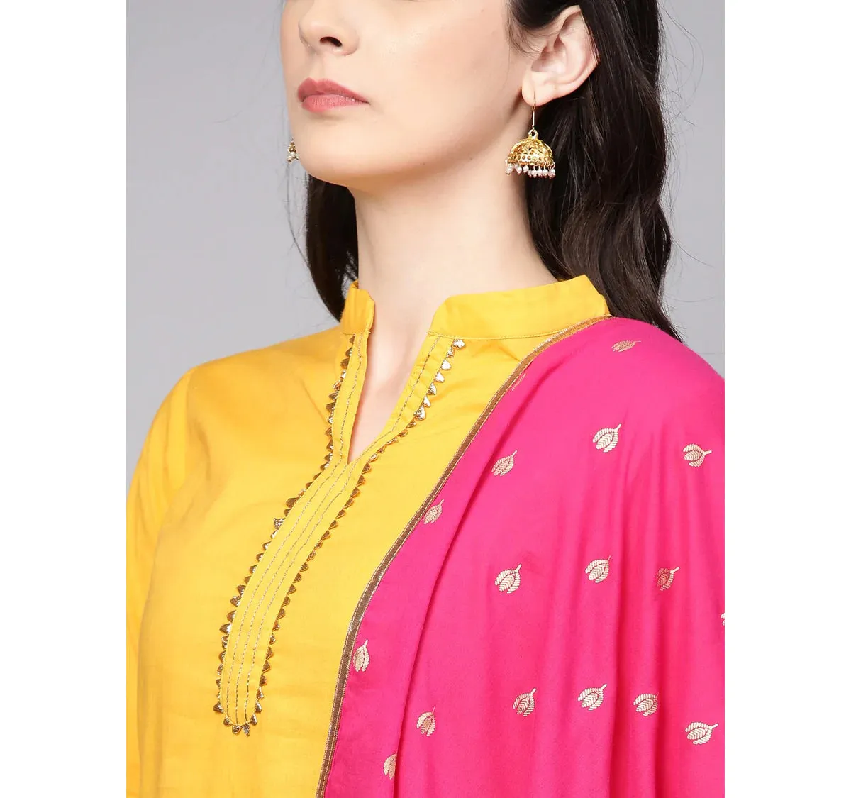 Women'S Yellow Solid Kurta With Sharara & Dupatta